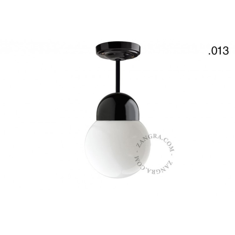 ZANGRA Lampa wisząca/sufitowa czarna porcelanowa light.036.023.b z mlecznym plastikowym kloszem 013